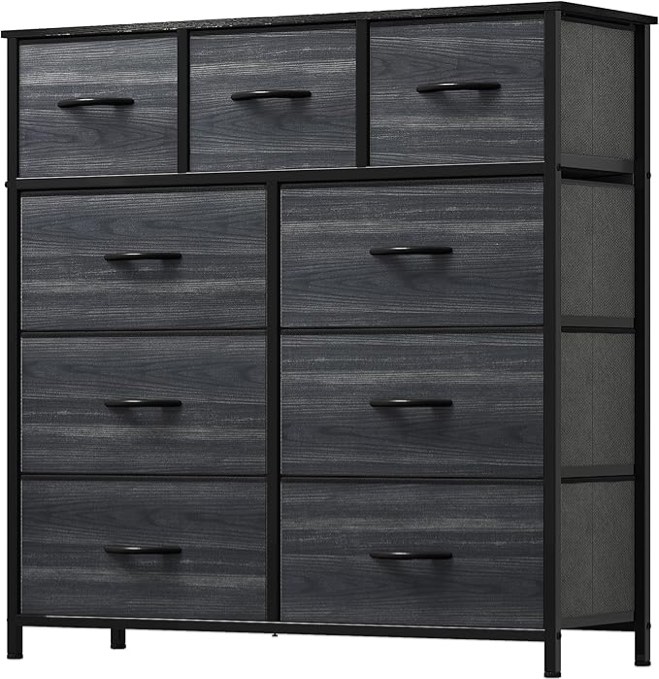 NEWBULIG Dresser with 9 Drawers Fabric Storage Tower, Chest of Closets for Bedroom with Wooden Top, Thickened Steel Frame for Kids, Living Room, Hallway, Entryway, 9Draws, Black
