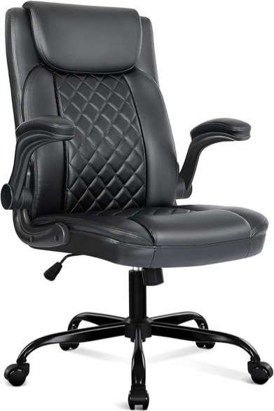 Misolant Office Chair, Executive Desk Chair, Comfortable Executive Chair, Executive Office Chair with Flip Up Armrest, Big and Tall Office Chair with Adjust Height, PU Leather Office Chair black 
