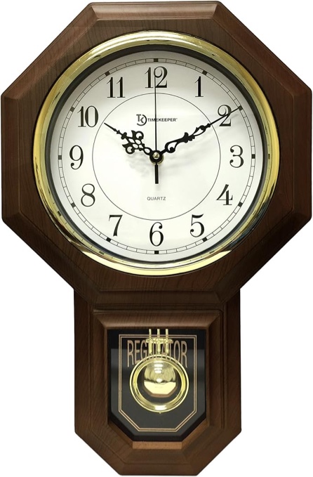 Timekeeper Essex Westminster Chime Faux Wood Pendulum Wall Clock, 17.5" x 11.25", Walnut Brown 17.5" x 11.25" Model: 180WAGM w/ Updated Chime