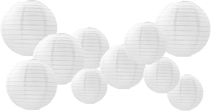 Paper Lanterns Set, 10 Pcs Chinese Japanese Paper Hanging Decorations Ball Lanterns for Birthday Party, Bridal Showers, Baby Showers, Wedding Decorations?White?