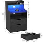 Charlotteann Nightstand with Charging Station and LED Lights, End Table with 2 Drawers and Storage Shelves, Bedside Table with USB Ports & Power Outlets for Bedroom