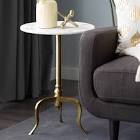 Marble Side End Accent Table with Marble Top with Gold Inlay