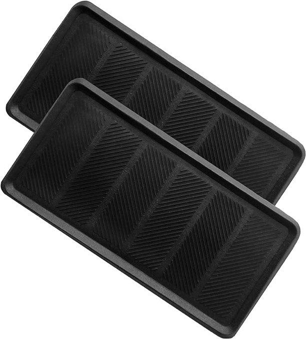 Heavy Duty Big Foot Boot Tray Door Mat - Set of 2 Indoor Outdoor Use 100% Rubber All Weather Shoe Mat - Multi Purpose Entryway Garage Pet Feeding Mat Painting Project Clean Ups- 16x32 - Black