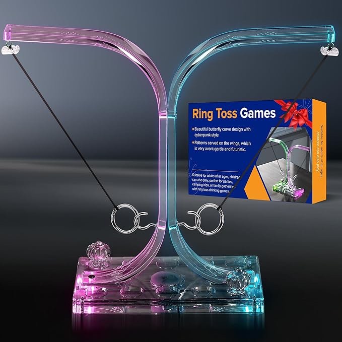 Hook and Ring Toss Battle Game – White Elephant Gift for Adults, Acrylic Material with RGB Colorful Lighting, Perfect for Bar, Yard, Patio, Outdoor, Teens, Kids, and Family Christmas Game Night Party