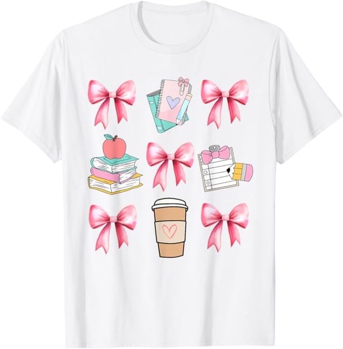 (size:S) Coquette Bow Happy Back To School First Day Teacher Student T-Shirt