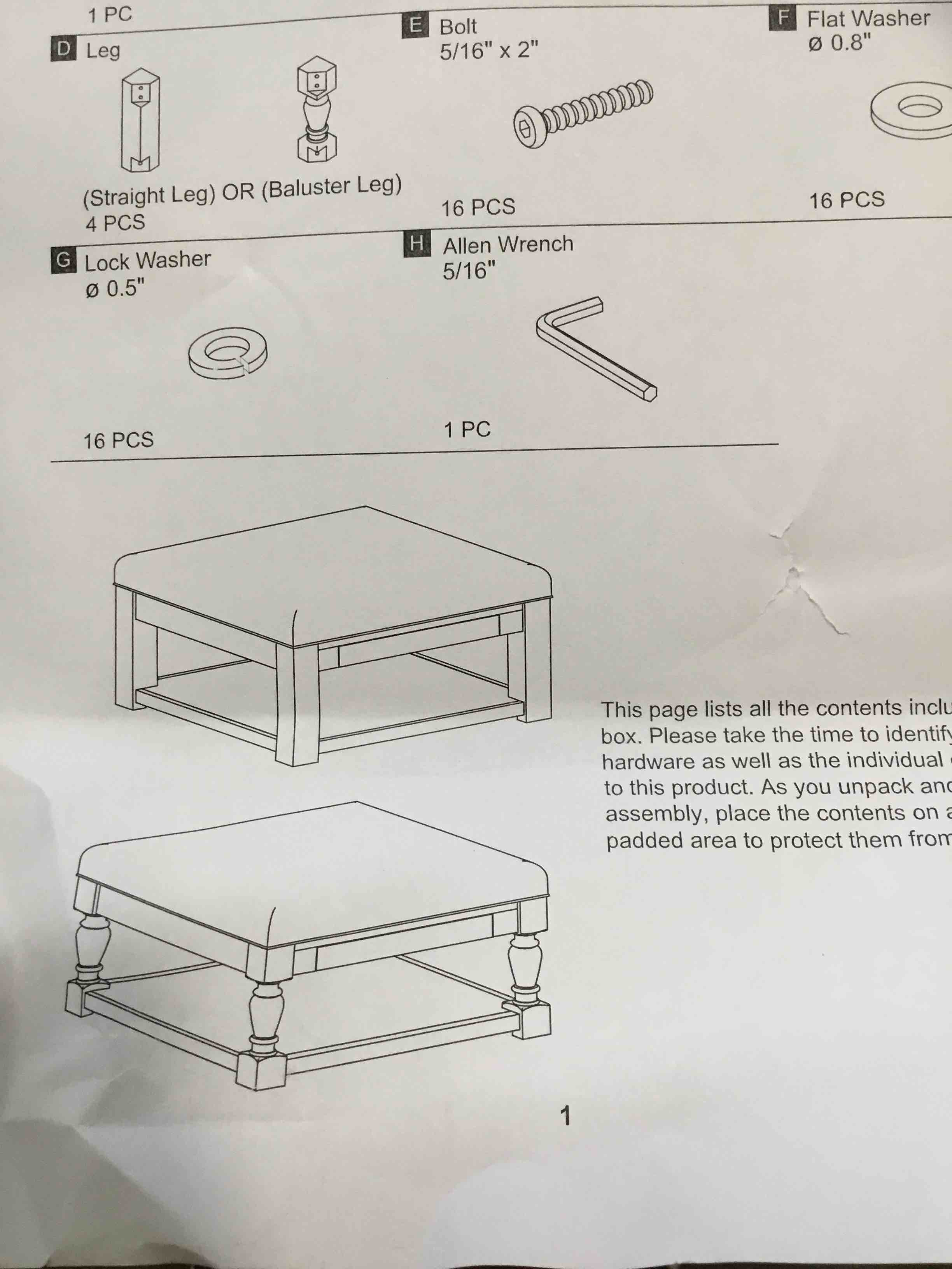Wood Straight Leg Open Base Ottoman with Drawer E661-4W1(3A)