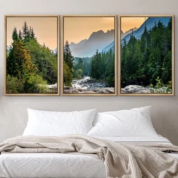 Nature Landscape Colorado Forest Mountain Nature Photograph Landscape Scenery Triptych - Framed Canvas 3 Piece Print