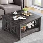 YITAHOME Coffee Table with Storage,Square Wood Modern Rustic Coffe Table for Living Room,Farmhouse Grey Wash Coffee Table,Coffee Table for Living Room with Half Open Storage Compartment