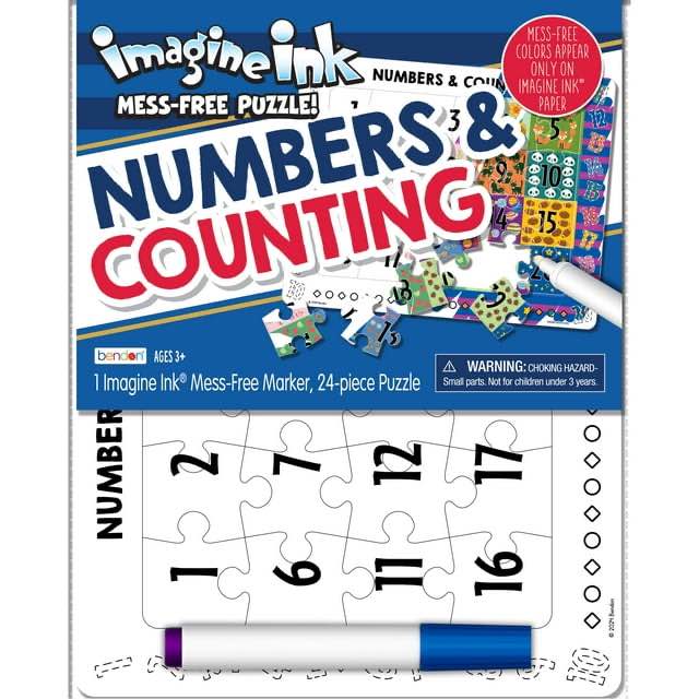 7 Pack Bendon Numbers Color Your Own Puzzle, Imagine Ink Mess-Free Marker, Unisex Children