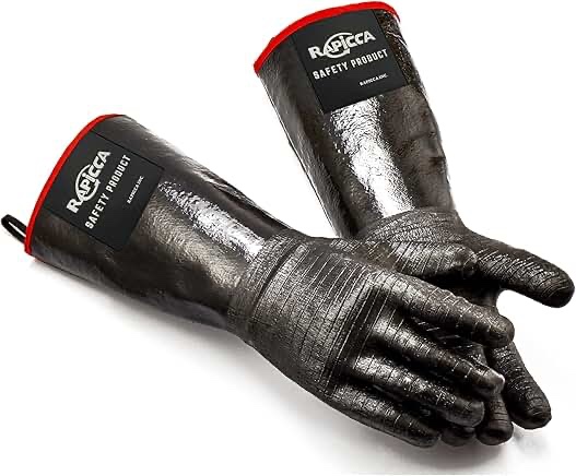 RAPICCA BBQ Gloves,14IN 932? Heat Resistant For Smoker/Cooking/Pit/Barbecue,Textured Palm Handle Greasy Food on Your Fryer/Grill/Oven Without Slip,Waterproof,Oil Resistant,Very Easy to Clean(XL) SIZE 10/XL-14INCH-932?