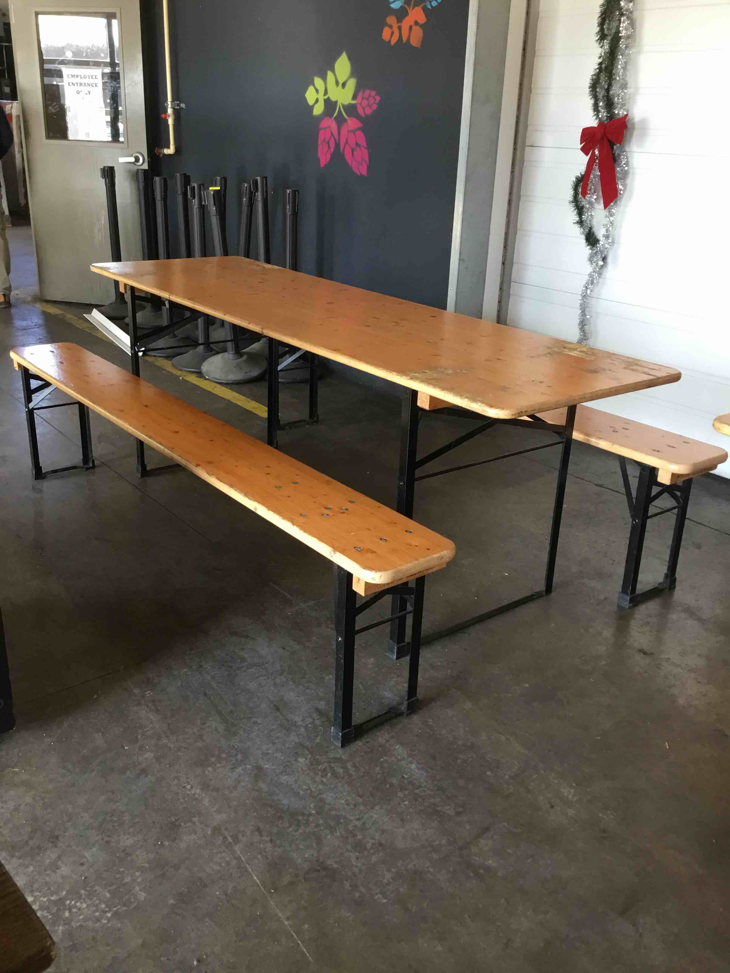 86 x 26 Inch Wood Standard Height Table With 2 Wood Benches