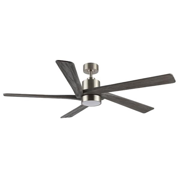 WINGBO 64 DC Ceiling Fan with Lights and Remote Control, 5 Reversible Carved Wood Blades - N/A - Brushed Nickel/Gray