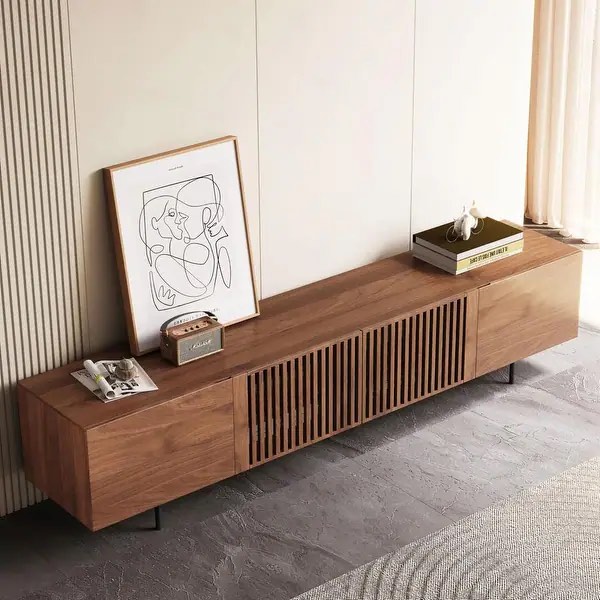 Mid-Century Modern TV Stand Media Console TV Entertainment Center t with 4 Storage Cabinets Television Stands for Living Room - 94.48"D x15.75"W x 21.65"H