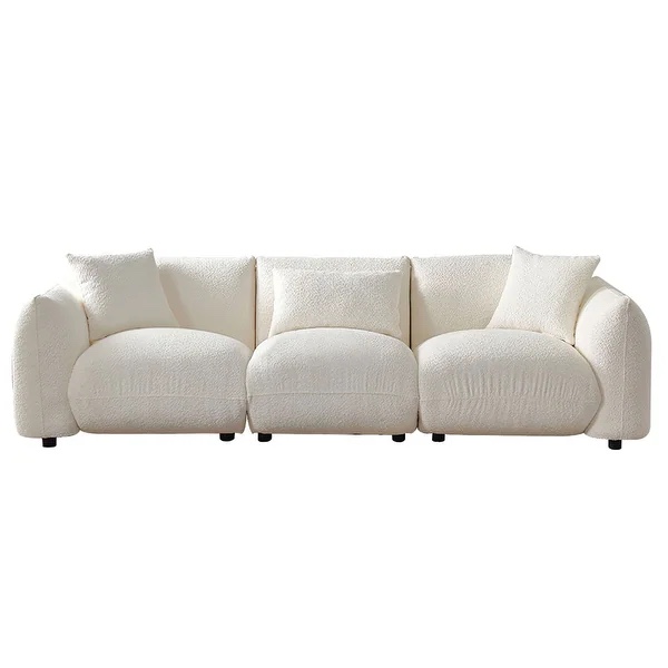 ( box 3 of 3 ) Upholstered Comfortable Soft Lamb Down White Sectional Sofa Couch with Ottoman - Beige
