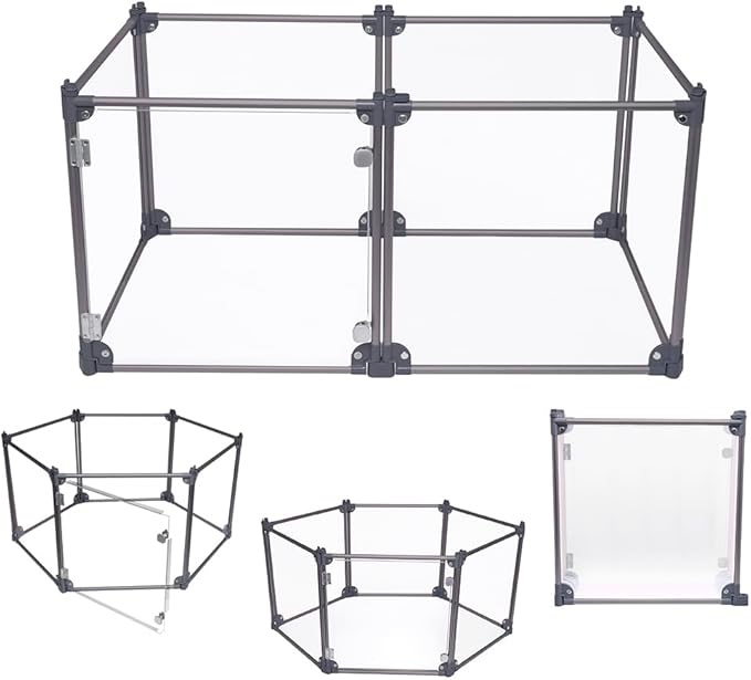 Front Row Foldable Dog Playpen Pen, Durable Indoor Outdoor Portable Crate Kennel Safe Accessories for Puppy, Cat, Bunny, Pet Play Exercise Rest with Transparent Panels & Silver Rods, KITT-DP000-01