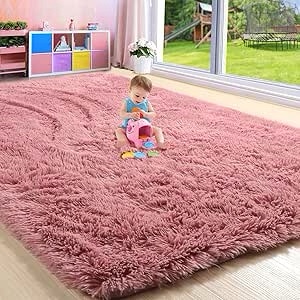Amdrebio Blush Area Rugs for Girls Bedroom,Kawaii Fluffy Rug for Kids Room,Furry Fuzzy Rug for Playroom,Shaggy Fur Rug for Nursery,Plush Shag Carpet for Dorm,Classroom,4x6,Cute Room Decor for Baby
