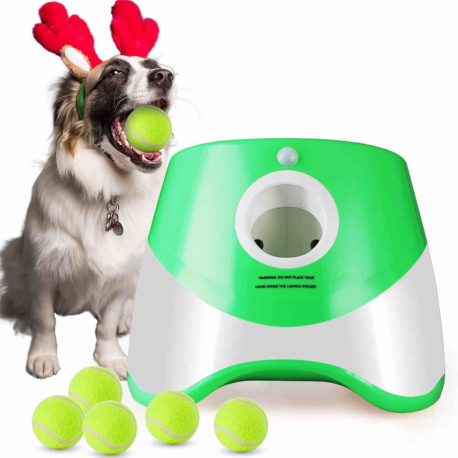 Dog Ball Launcher, Automatic Ball Thrower for Dogs with 12 Tennis Balls, Interactive Dog Toys Pet Ball Indoor Outdoor Thrower Machine (Green)
