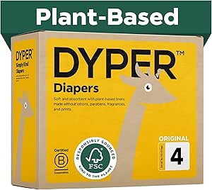 DYPER Viscose from Bamboo Baby Diapers Size 4 | Honest Ingredients     6 pack | Cloth Alternative | Day & Overnight | Made with Plant-Based* Materials | Hypoallergenic for Sensitive Skin, Unscented