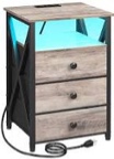 AMHANCIBLE LED Nightstand with Fast Charging Station, Modern End Tables Living Room with USB C Charger 3-Port & 2-Power Outlet, Bedside Table with Storage Fabric Drawers for Bedroom Greige