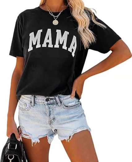 Tomteamell Mama Shirt Womens Short Sleeve Graphic Mom T-Shirts Medium Black