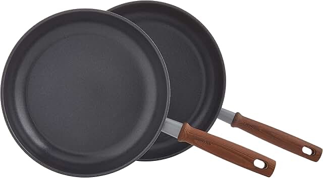 GreenPan Mayflower Pro Hard Anodized Healthy Ceramic Nonstick, 10" and 12" Frying Pan Skillet Set, Vintage Wood Handle, PFAS-Free, Induction, Charcoal Gray