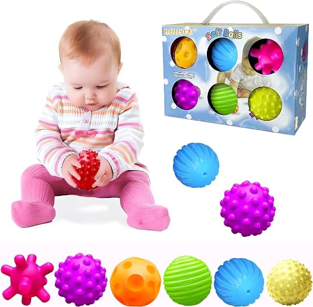 ROHSCE Sensory Balls for Baby Sensory Baby Toys 6 to 12 Months for Toddlers 1-3, Bright Color Textured Multi Soft Ball Gift Sets, Montessori Toys for Babies 6-12 Months Infant toys (6 Pack)