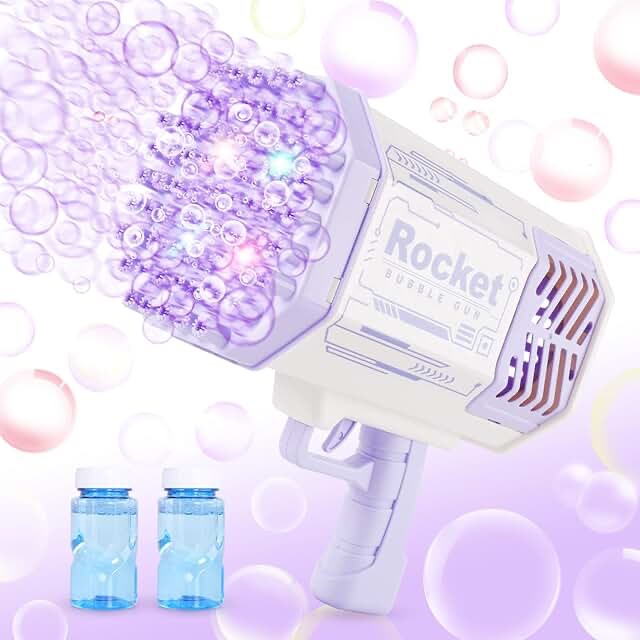 Bubble Gun 69 Holes Soap Blaster Machine, Bazooka Bubble Launcher Blower Toys for Kids Outdoor Indoor, Bubble Maker for Party Birthday Wedding(Purple)