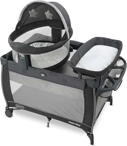 Graco Pack n Play Dome LX Playard with Baby Bassinet, Lightweight Portable Crib, Push-Button Fold Travel Crib, Redmond, Convertible