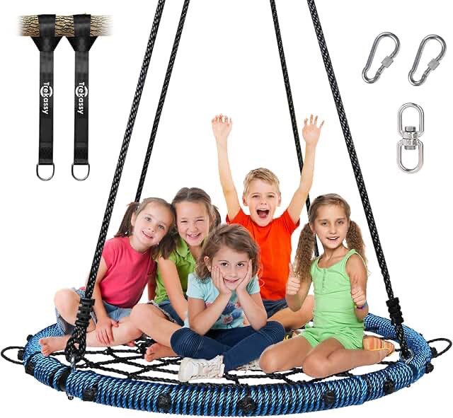 Trekassy 750lbs Spider Web Tree Swing 40 inch for Kids Adults with Swivel and 2 Hanging Straps---Rainbow
