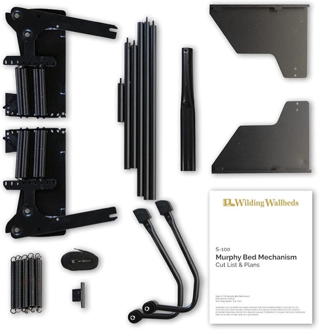 Wilding Wallbeds Murphy Bed Mechanism Spring Lift Kit (Universal Size Fits King, Queen, Full, & Twin) Heavy Duty Vertical Wall Mount, DIY Wallbed Frame Hardware for Folding Cabinet