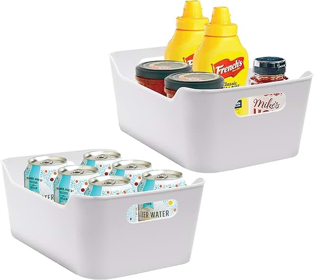 bHome Plastic Storage Bins For Kitchen Organization, Pantry Organization and Storage, Closet Organizers & Storage Containers - Baskets for Organizing Cabinets, Freezer, & Fridge Organizer Bin Set of 2