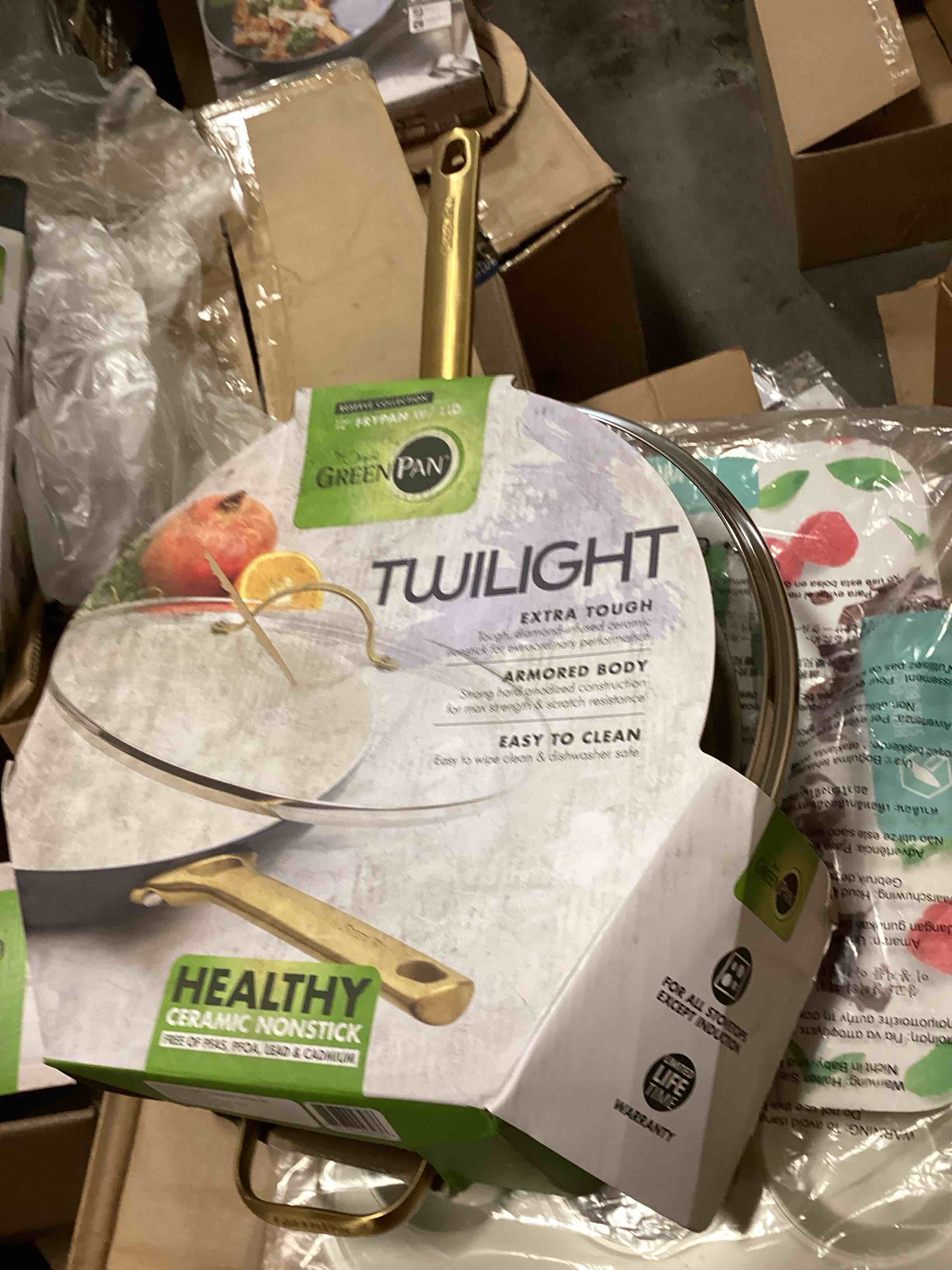 GreenPan Reserve Ceramic Nonstick 12 Frypan with Helper Handle and Lid | Twilight with Gold-Tone Handles