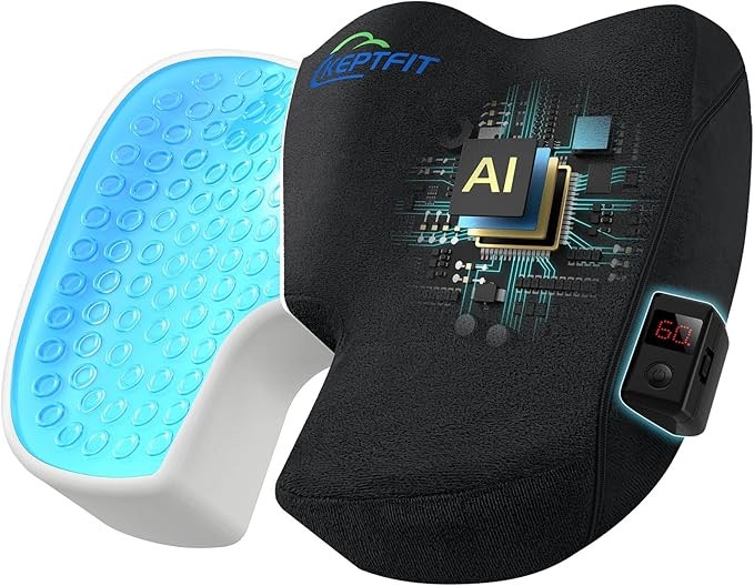 KEPTFIT Intelligent Office Chair Seat Cushion, Sedentary Reminder Gel Memory Foam Desk Car Seat Cushions for Back, Coccyx, Tailbone Pain Relief (Jet Black)