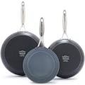 GreenPan Valencia Pro Hard Anodized Healthy Ceramic Nonstick 8" 9.5" and 11" Frying Pan Skillet Set, PFAS-Free, Induction, Dishwasher Safe, Ovens Safe, Gray