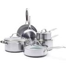 GreenPan TriClad Tri-Ply Stainless Steel Healthy Ceramic Nonstick 10 Piece Cookware Pots and Pans Set, Frypan Saucepan Saute Pan Casserole,Lids, Induction Suitable, PFAS-Free, Dishwasher and Oven Safe