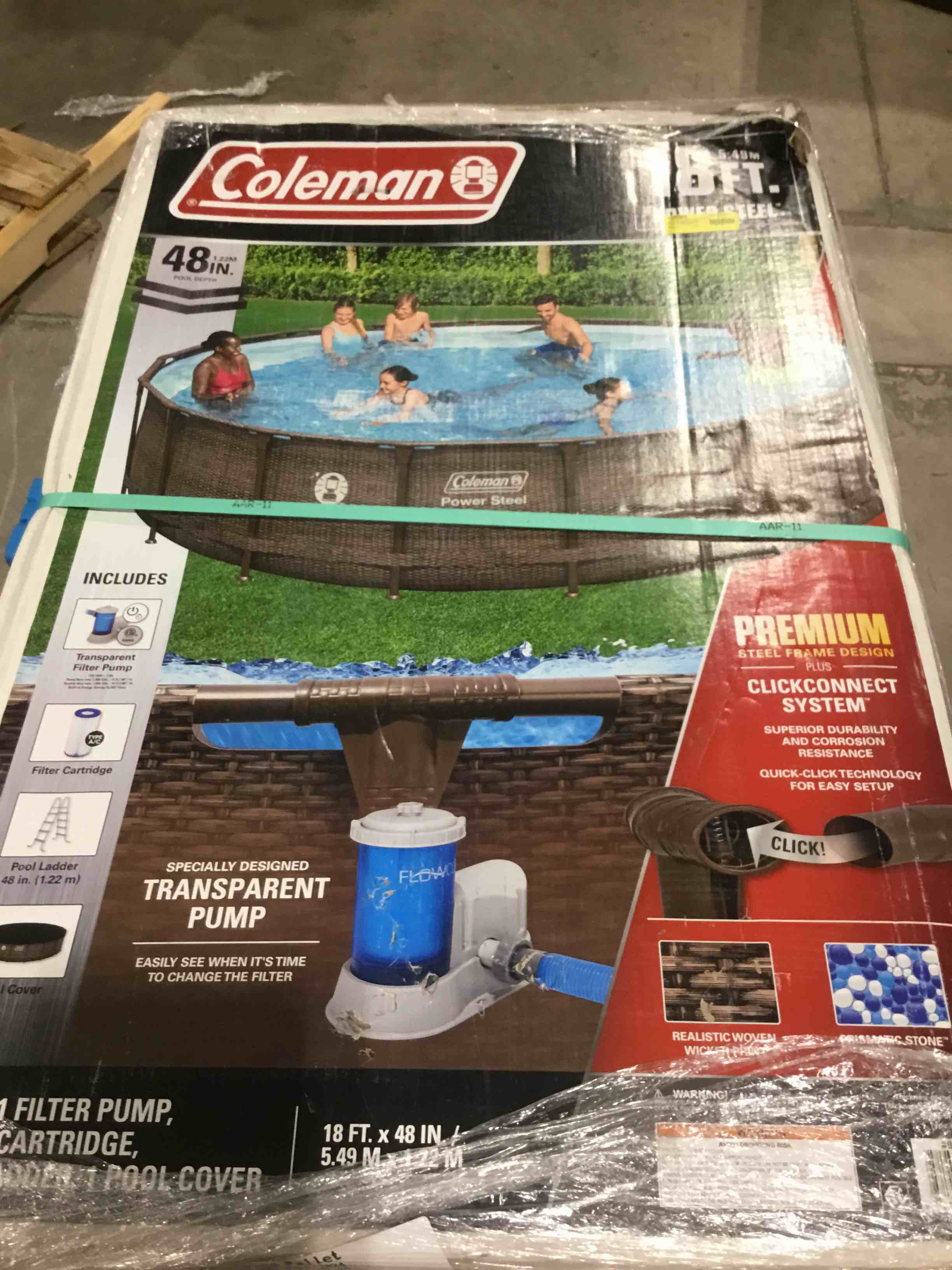 Coleman Round Durable Power Steel Frame Swim Vista Series II 18' x 48" Above Ground Outdoor Swimming Pool Set with Filter Pump and Ladder, Brown