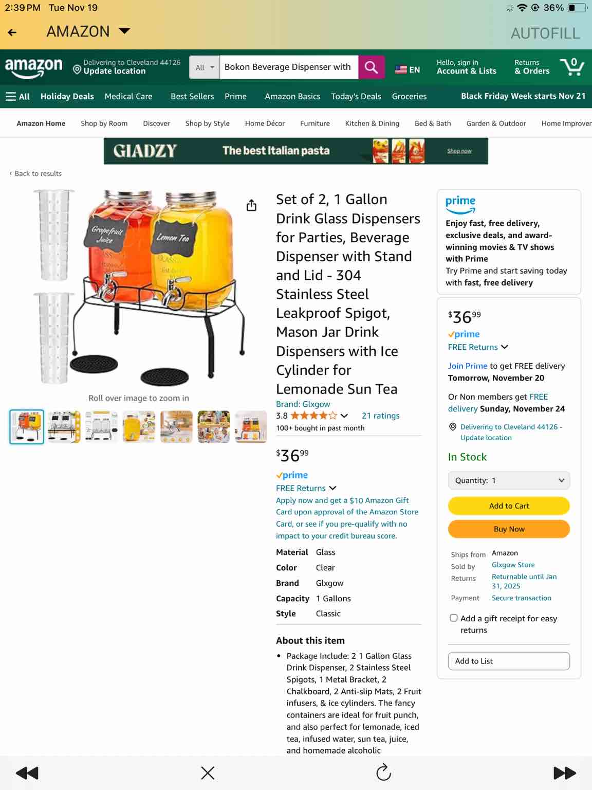 Bokon Beverage Dispenser with Stainless Steel Spigot and Chalkboard Airtight Leakproof Glass Drink Dispenser with Spout, Water, Juice, Laundry Dispenser for Parties (2 Pack,2 Gallon)