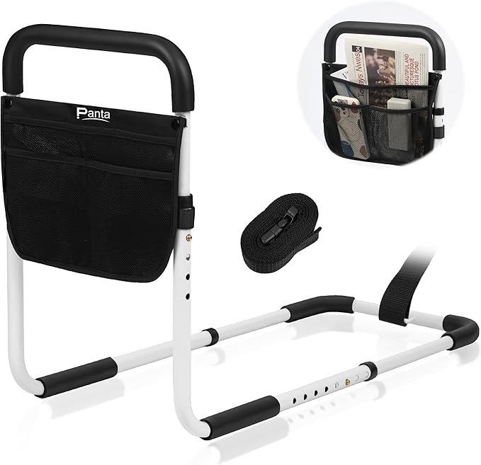 Bed Rails for Elderly Adults, Adjustable Bed Assist Bar for Seniors, Medical Bed Safety Rail with Storage Bag and Fixing Strap, Portable Bed Cane Fit King, Queen, Full, Twin, Medium, Black