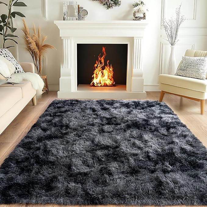Super Fluffy Area Rug for Living Room 5x7 Feet, Modern Indoor Shaggy Carpet, Soft Plush Non Slip Rugs for Bedroom Kids Room Cloakroom Home Decor, Dark Grey