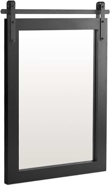 Clavie Farmhouse Wall Mirror Rustic Horizontal Wood Framed Bathroom Mirror, Barn Door Style Decorative Mirrors, 22"x30" Black