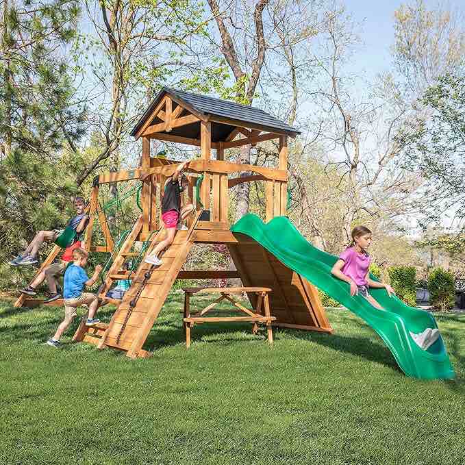 Backyard Discovery Endeavor II All Cedar Wood Swing Set Playset Slide