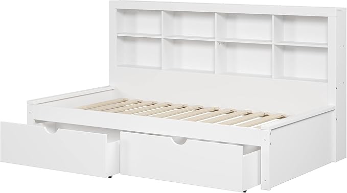Donco Kids Equable Modern Twin Bookcase Daybed in White Finish with White Dual Underbed Drawers (HEADBOARD ,RAILS, & HARDWARE ONLY)