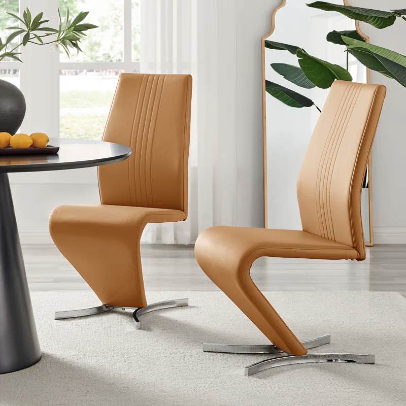 Wilhelm Faux Leather Chrome Feet 'Z' Leg Dining Chairs Modern Design (Set of 2)
