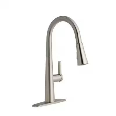 Allen + roth Bryton (Stainless Steel Finish) 1-Handle Deck-Mount Pull-Down Handle Kitchen Faucet (Deck Plate Included)