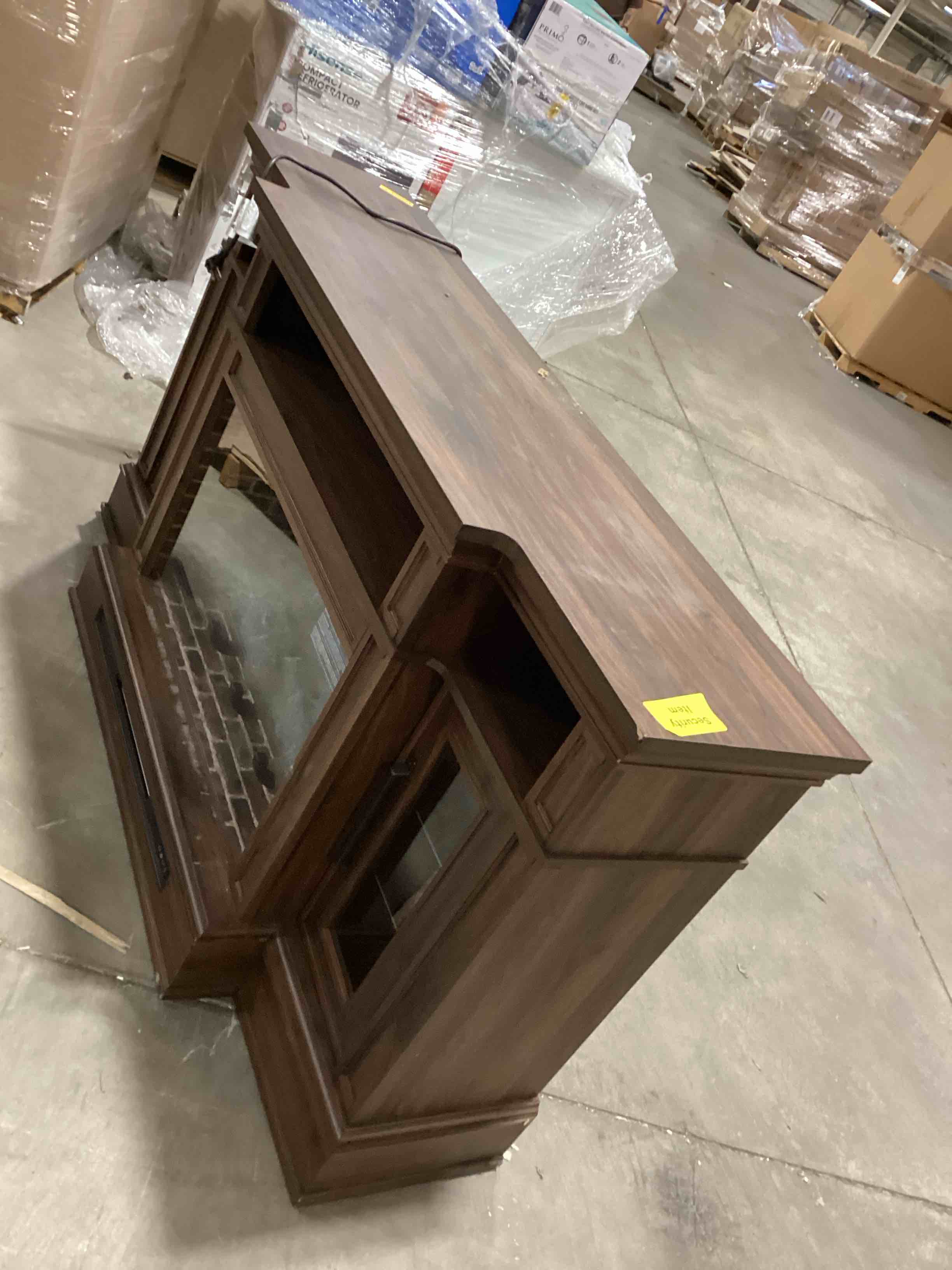 allen + roth 66-in W Brown Walnut Free Standing Infrared Quartz Flat Wall Electric Fireplace with 