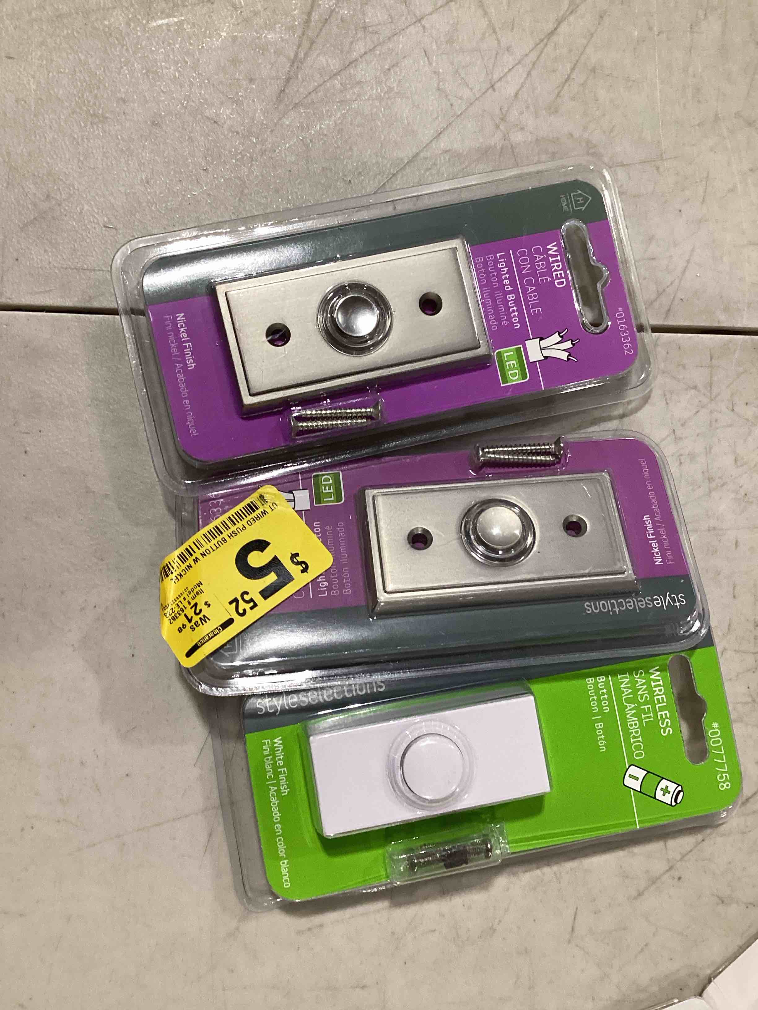Style Selections Wireless Lighted White Doorbell Button Batteries Included  NEW