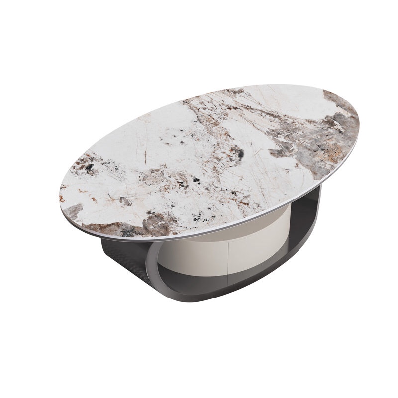 Hux Faux Marble Coffee Table with Sled Pedestal and Storage Drawer