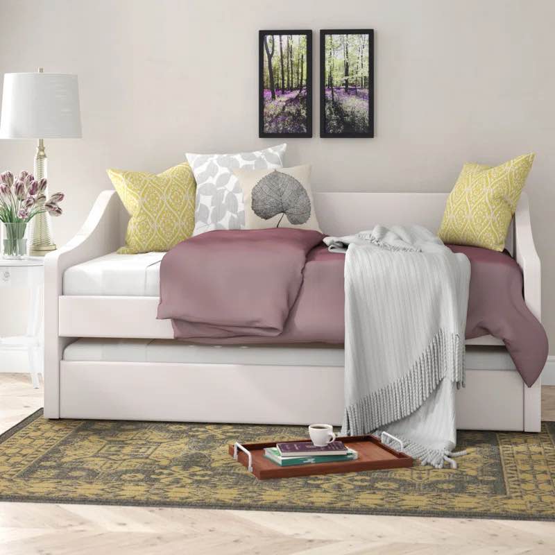 White Brookston Upholstered Daybed with Trundle