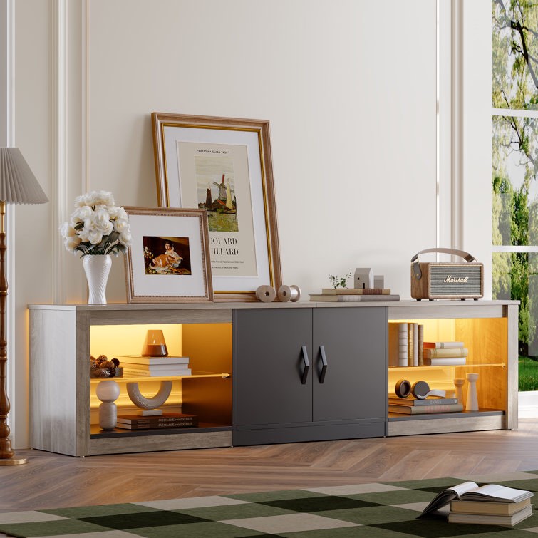 Brandenburg 70 Inch Led TV Stand for 75 Inch TV Large Entertainment Center Gaming with Adjustable Glass Shelves