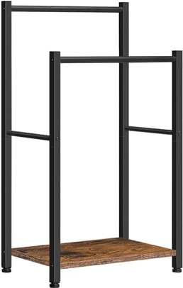 HOOBRO Free Standing Towel Rack for Bathroom, 2 Tier Blanket Rack, 16.5" L x 9.4" W x 31.5" H, Blanket Holder, Drying and Display Rack with Shelf, Rustic Brown and Black BF02LB01